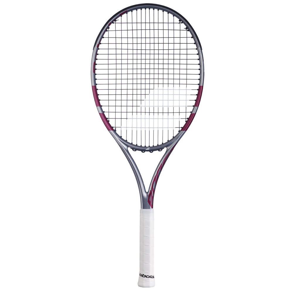Tennis racket with a white handle on a white background