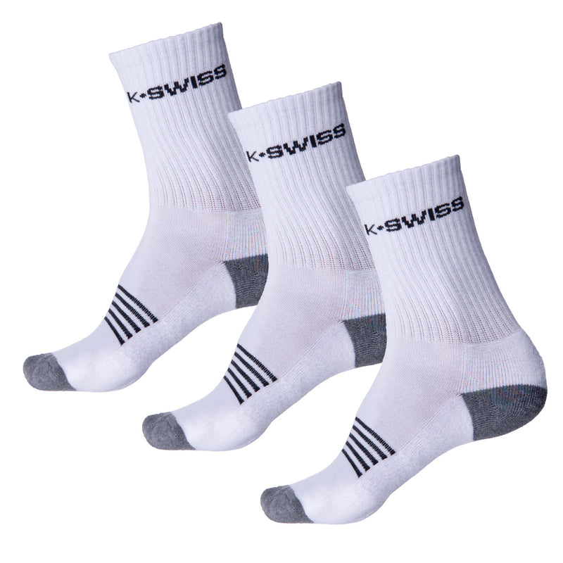 K-Swiss AC 3 Pack Crew Socks - White