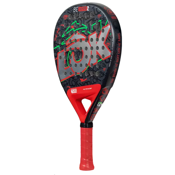 Paddle with red and black design on a white background